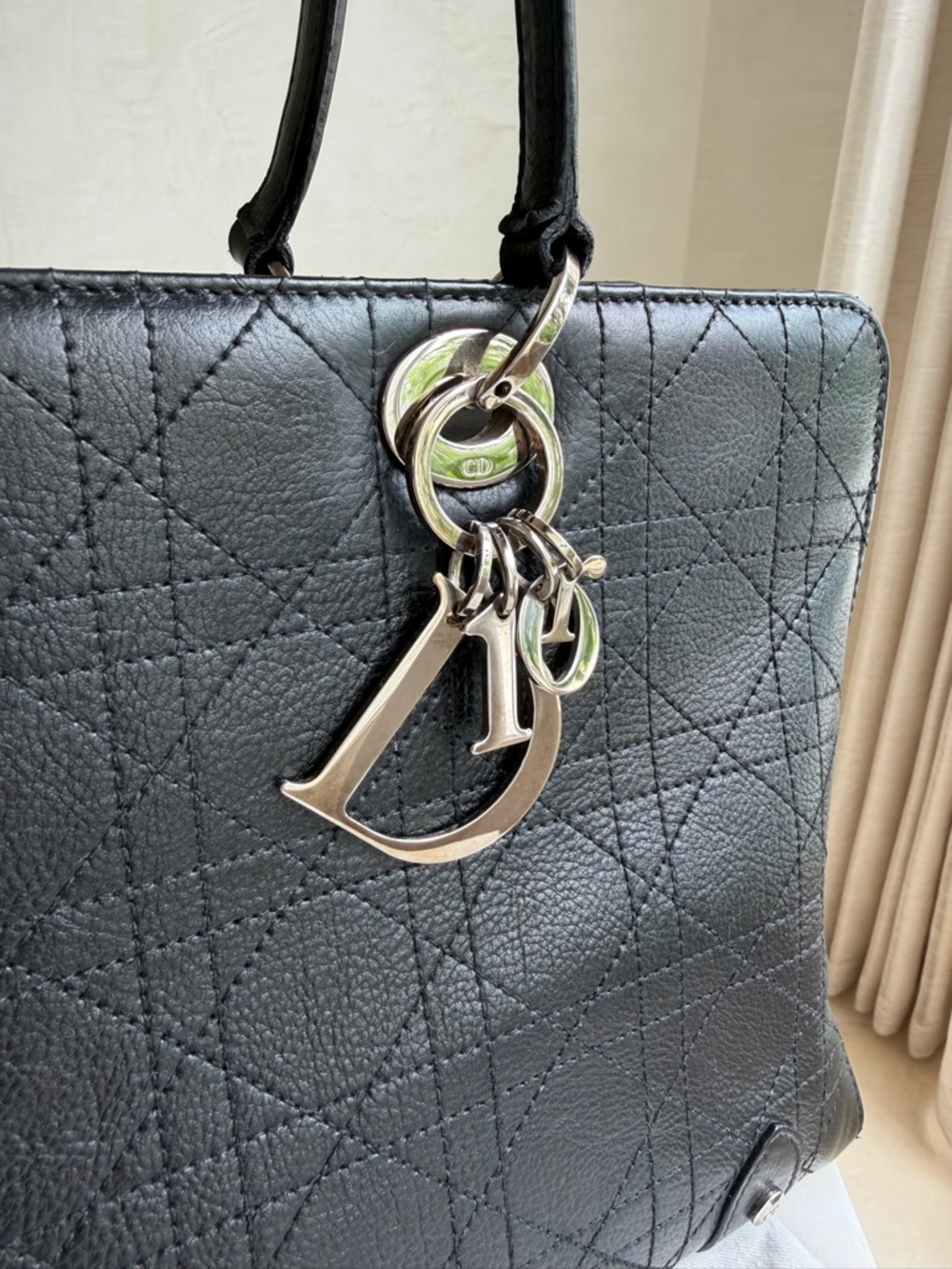 Christian Dior Vintage Black Cannage Leather Lady Dior Tote Bag w/Silver Tone - Picture 8 of 16